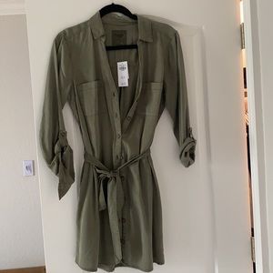 Abercrombie Tie Waist Shirt Dress Olive Green